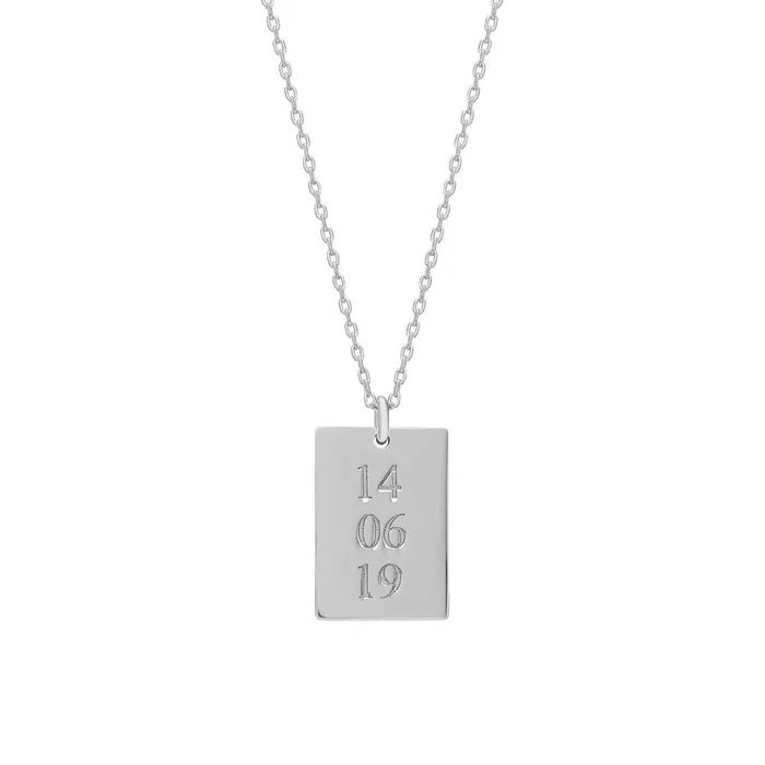 Kişiye Özel Tarihli Plaka Kolye | 925 Ayar Gümüş — Silver — beyaz fon #RENK_silver