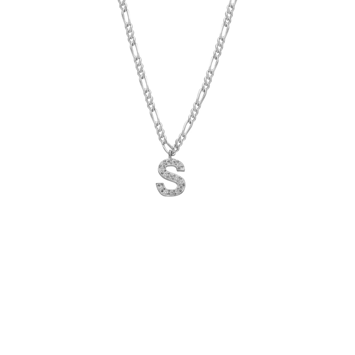 Kişiye Özel Taşlı Harf Sallantılı Figaro Zincir Kolye | 925 Ayar Gümüş – Jeweliay Jewelry – 2 – Silver beyaz fon #RENK_silver
