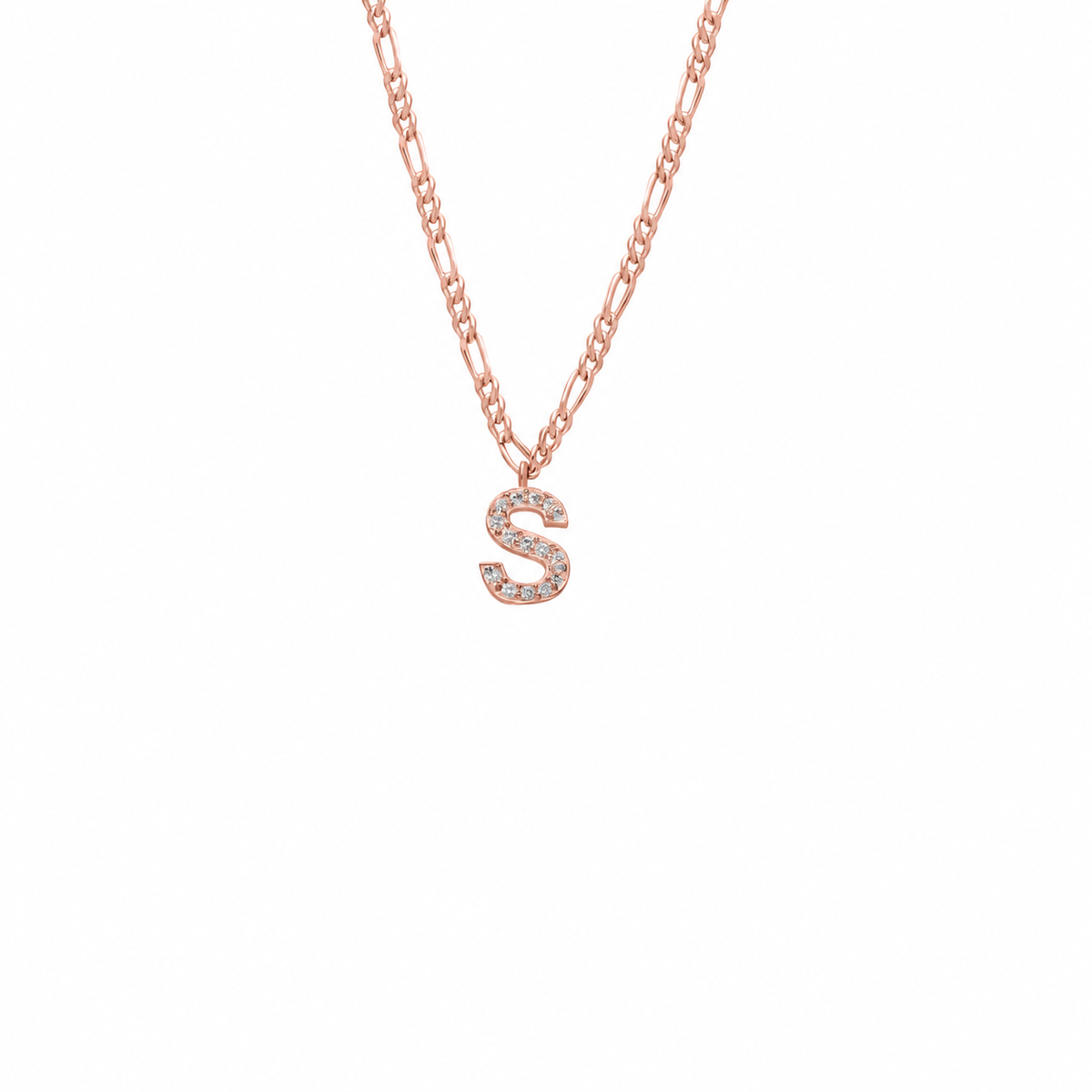 Kişiye Özel Taşlı Harf Sallantılı Figaro Zincir Kolye | 925 Ayar Gümüş – Jeweliay Jewelry – 3 – Rose beyaz fon #RENK_rose