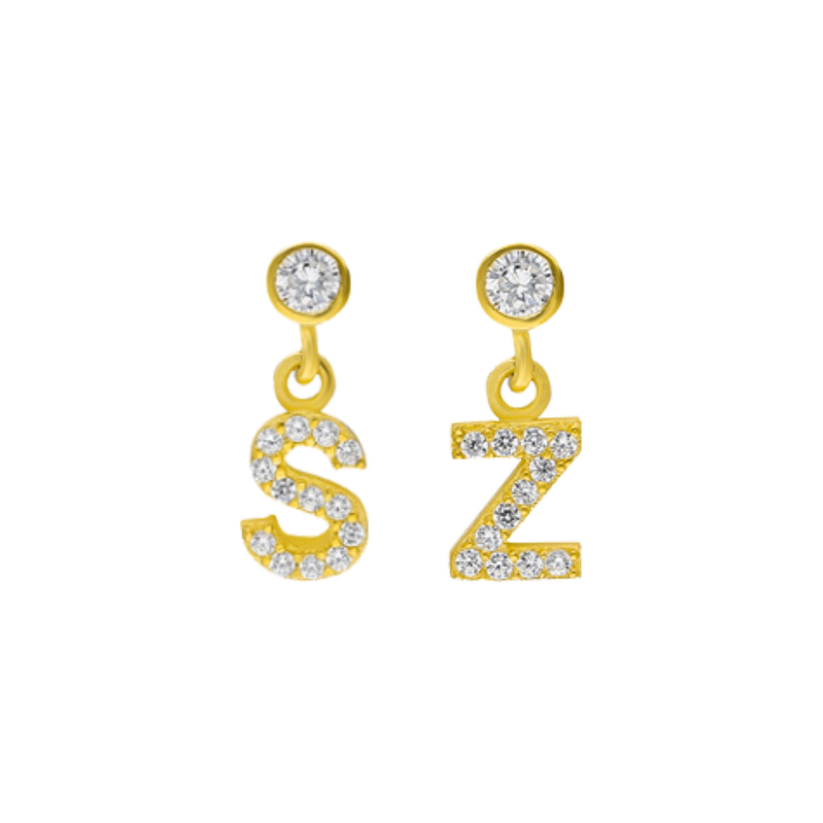 Kişiye Özel Tek Taşlı Sallantılı Harf Küpe | 925 Ayar Gümüş – Jeweliay Jewelry – 1 – Gold beyaz fon #RENK_gold