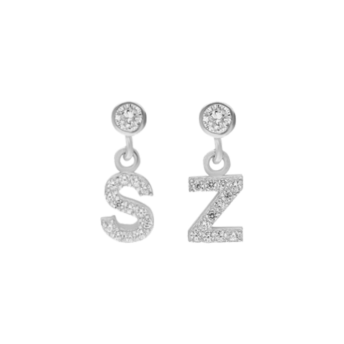 Kişiye Özel Tek Taşlı Sallantılı Harf Küpe | 925 Ayar Gümüş – Jeweliay Jewelry – 2 – Silver beyaz fon #RENK_silver