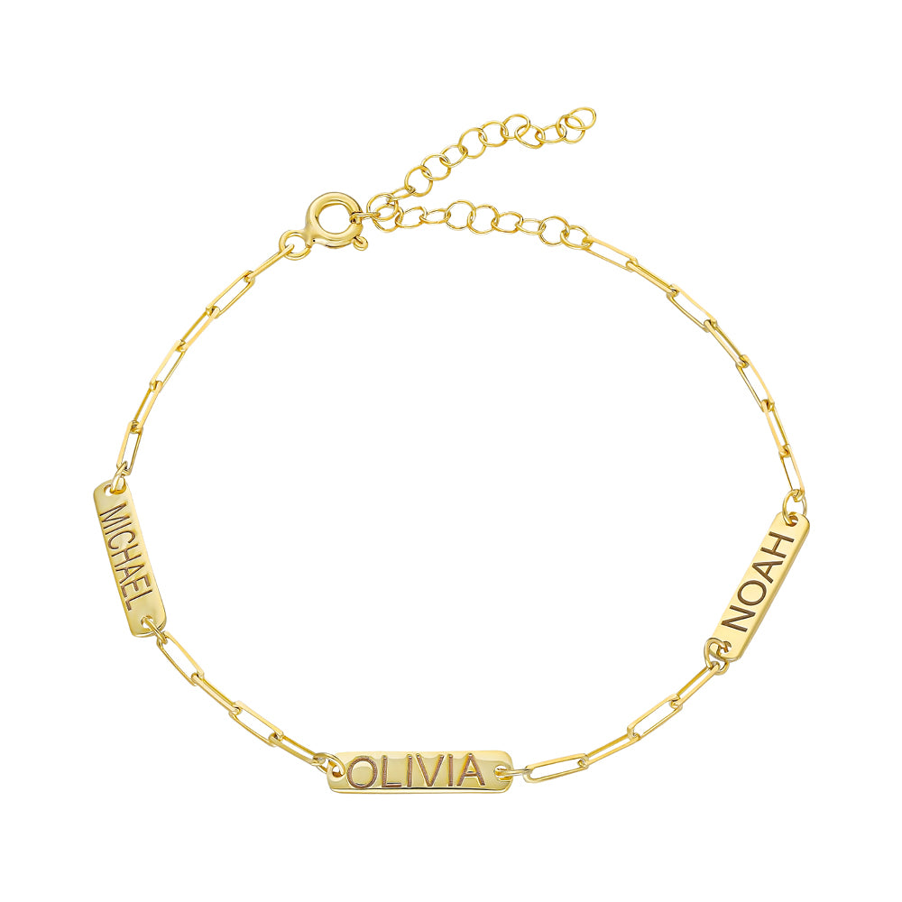 Kişiye Özel Üç İsim Yazılı Plaka Bileklik | 925 Ayar Gümüş – Jeweliay Jewelry – 1 – Gold beyaz fon #RENK_gold