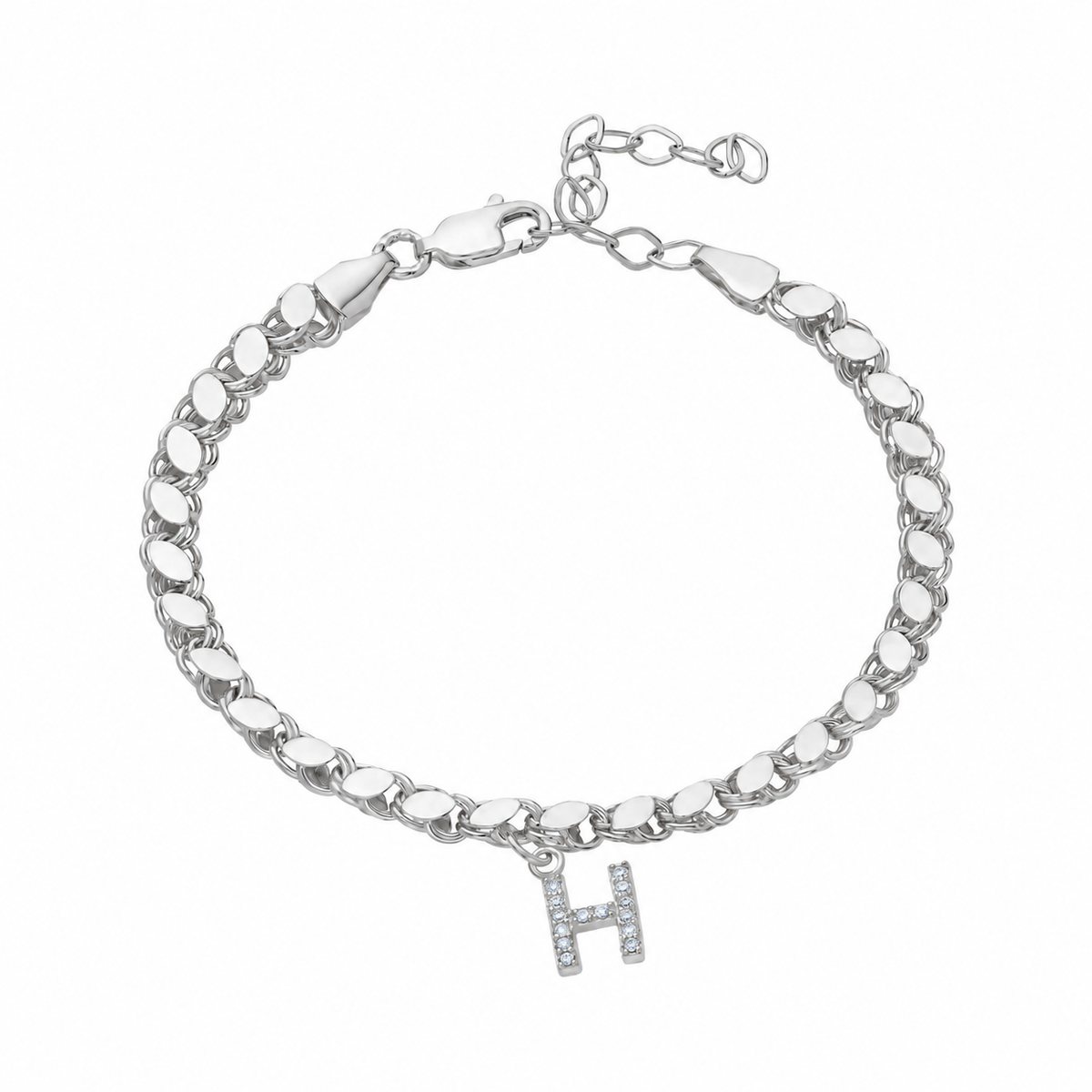 Kişiye Özel Zirkon Harf Sallantılı Pullu Bileklik | 925 Ayar Gümüş – Jeweliay Jewelry – 3 – Silver beyaz fon #RENK_silver