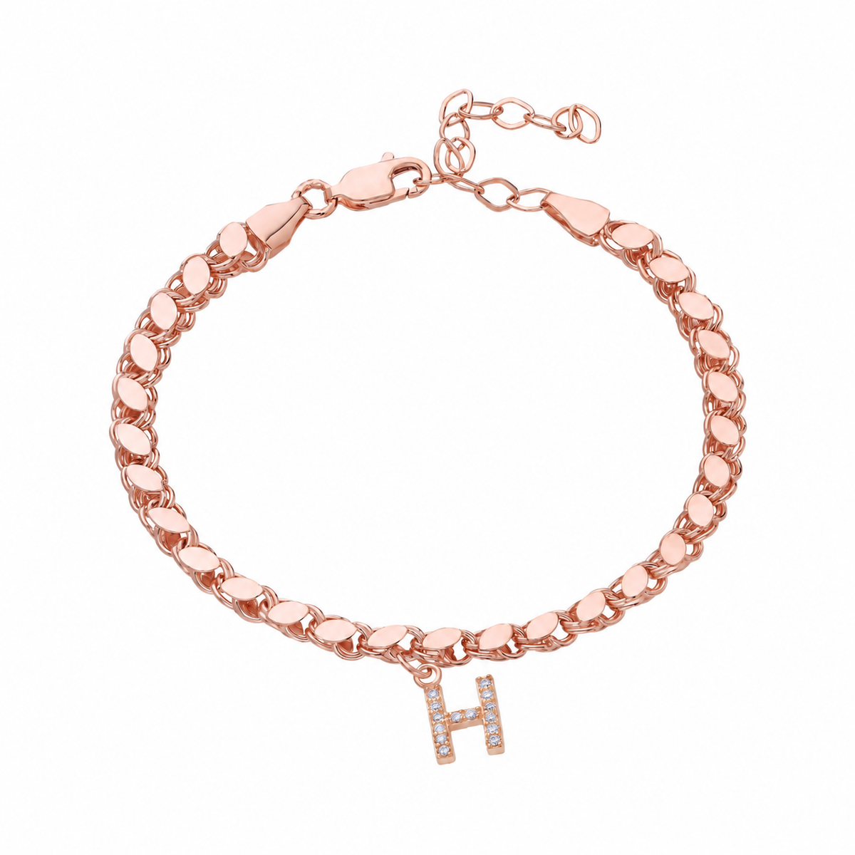 Kişiye Özel Zirkon Harf Sallantılı Pullu Bileklik | 925 Ayar Gümüş – Jeweliay Jewelry – 4 – Rose beyaz fon #RENK_rose