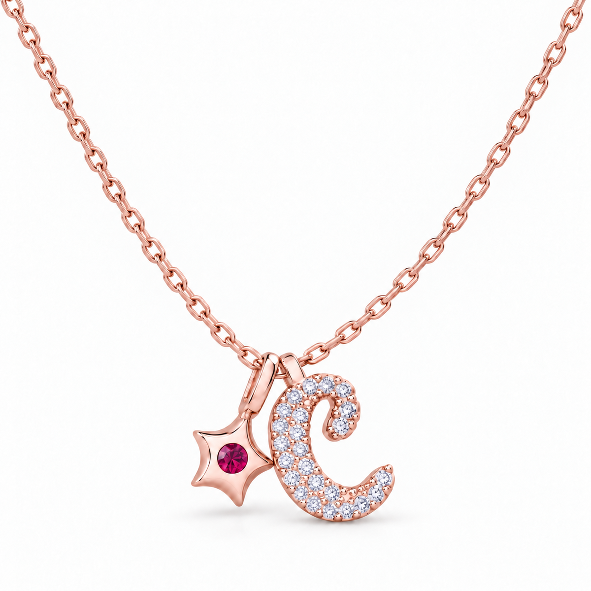 Kişiye Özel Zirkon Harfli Mini Yıldız Doğum Taşı Kolye | 925 Ayar Gümüş – Jeweliay Jewelry – 6 – Rose beyaz fon #RENK_rose