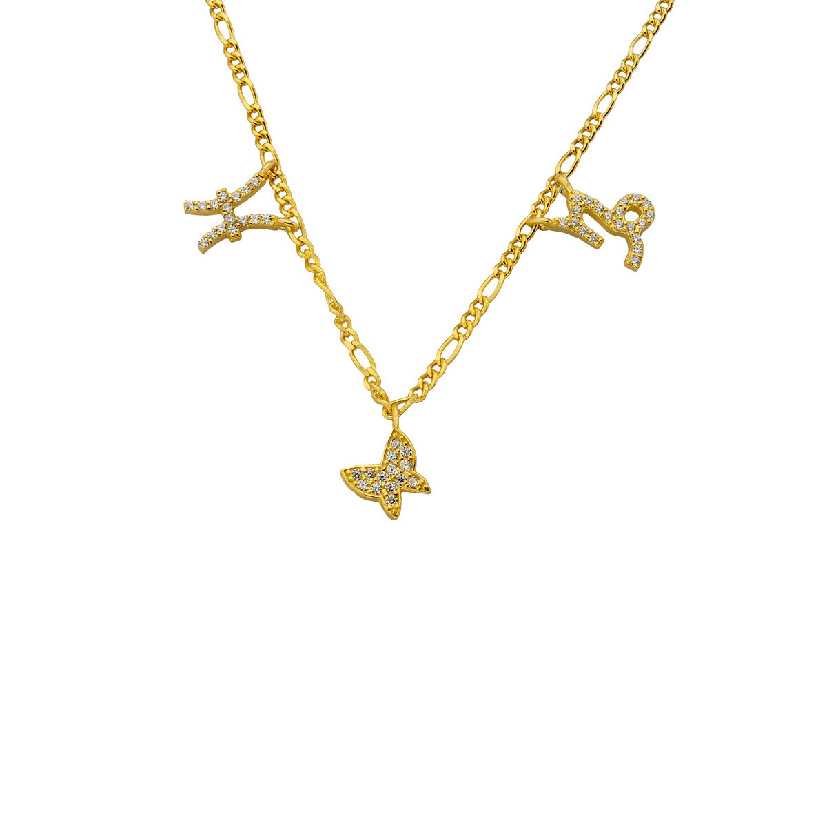 Kişiye Özel Zirkon Taşlı Çift Burç Kelebekli Kolye | 925 Ayar Gümüş – Jeweliay Jewelry – 1 – Gold beyaz fon #RENK_gold