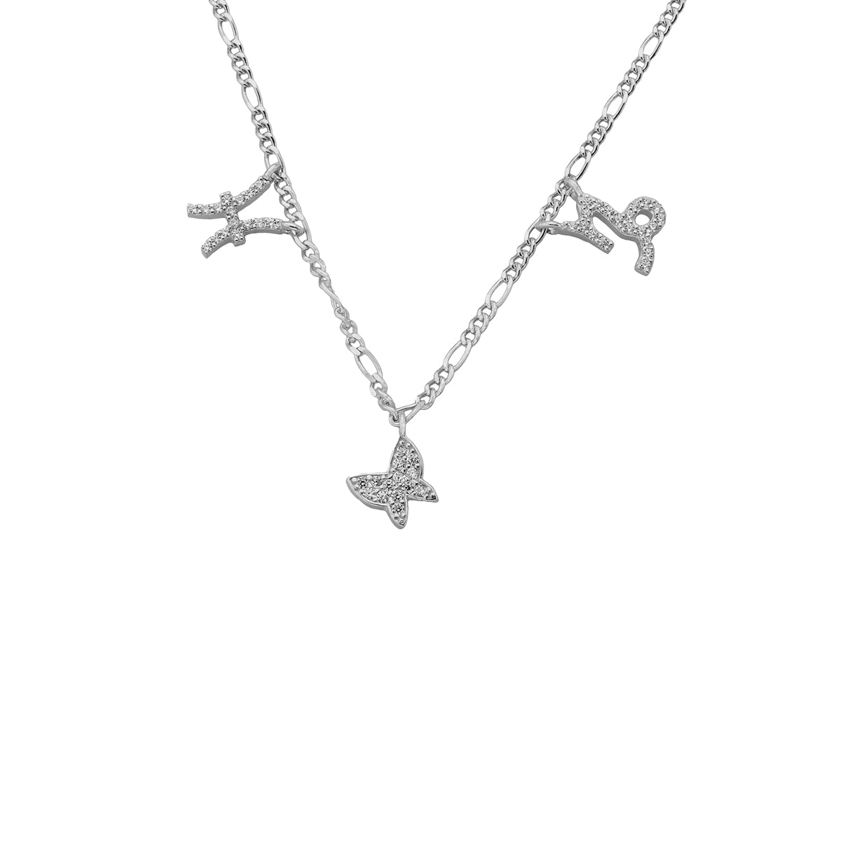 Kişiye Özel Zirkon Taşlı Çift Burç Kelebekli Kolye | 925 Ayar Gümüş – Jeweliay Jewelry – 2 – Silver beyaz fon #RENK_silver