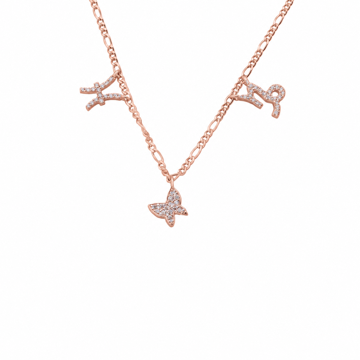 Kişiye Özel Zirkon Taşlı Çift Burç Kelebekli Kolye | 925 Ayar Gümüş – Jeweliay Jewelry – 3 – Rose beyaz fon #RENK_rose