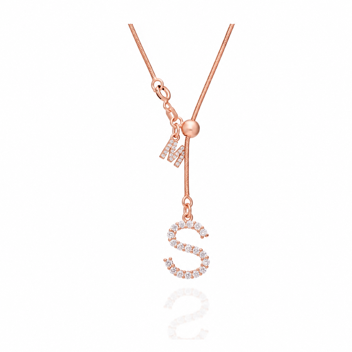 Kişiye Özel Zirkon Taşlı Çift Harfli Asansör Kolye | 925 Ayar Gümüş – Jeweliay Jewelry – 3 – Rose beyaz fon #RENK_rose