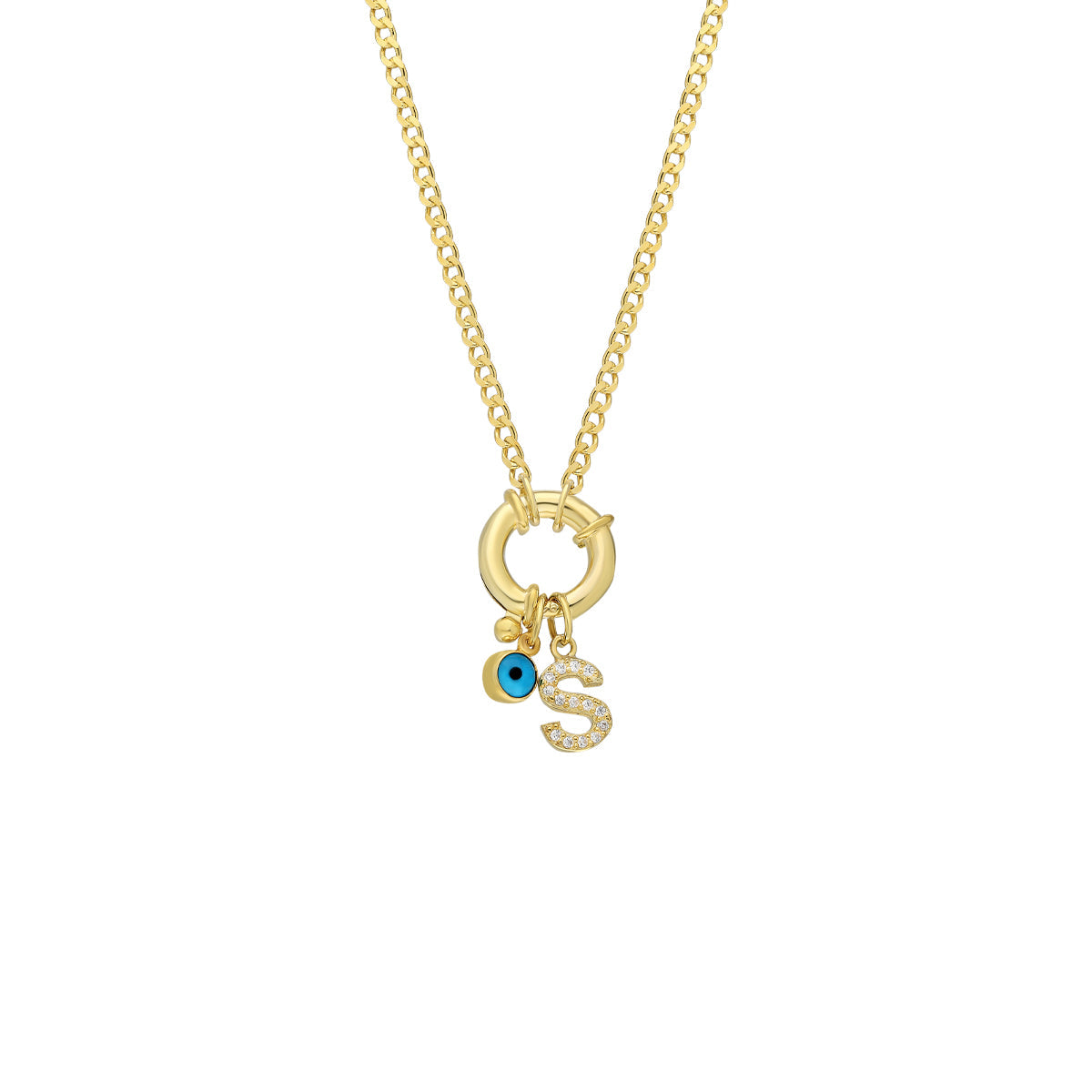 Kişiye Özel Zirkon Taşlı Harf Göz Nazar Sallantılı Gurmet Zincir Kolye | 925 Ayar Gümüş – Jeweliay Jewelry – 1 – Gold beyaz fon #RENK_gold