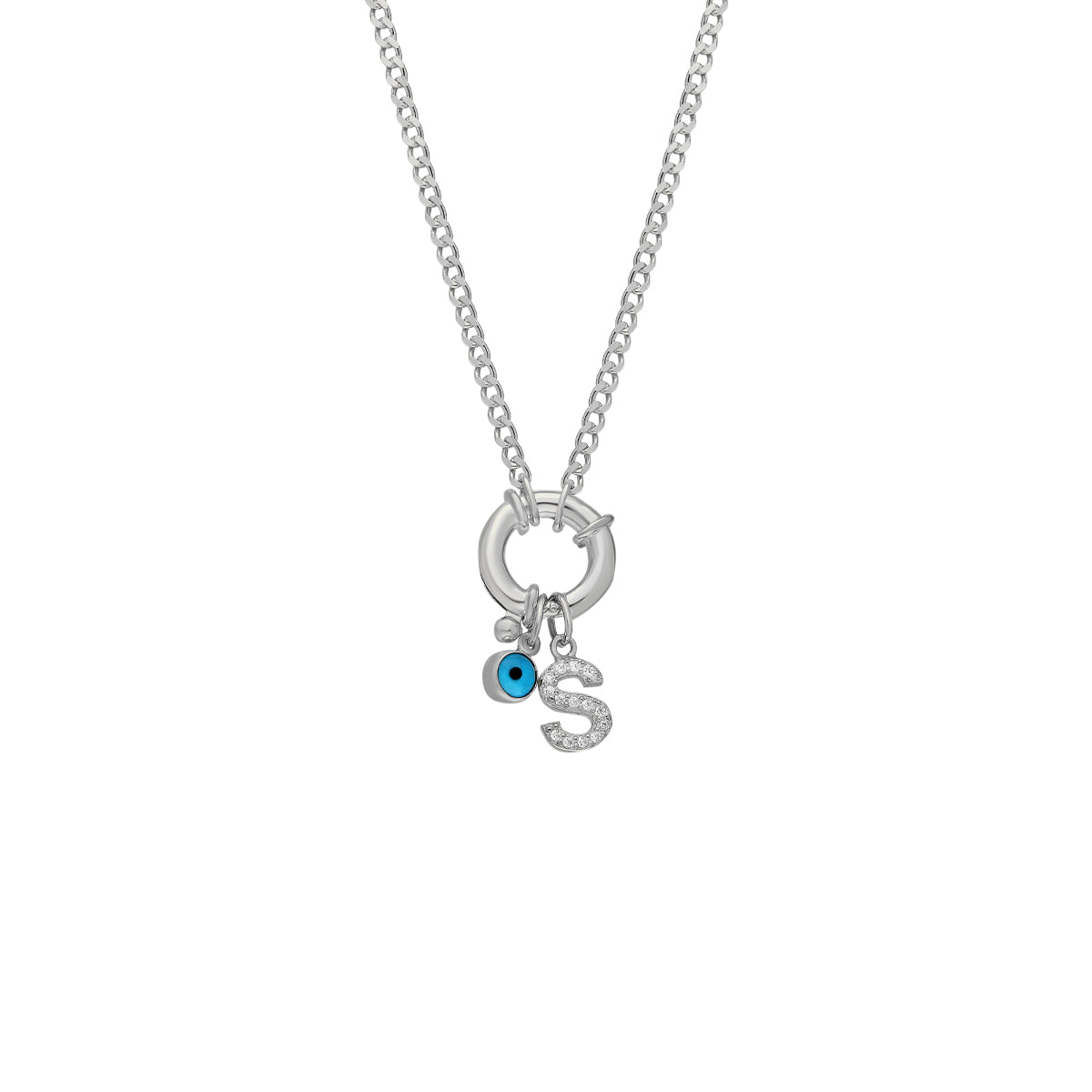 Kişiye Özel Zirkon Taşlı Harf Göz Nazar Sallantılı Gurmet Zincir Kolye | 925 Ayar Gümüş – Jeweliay Jewelry – 2 – Silver beyaz fon #RENK_silver