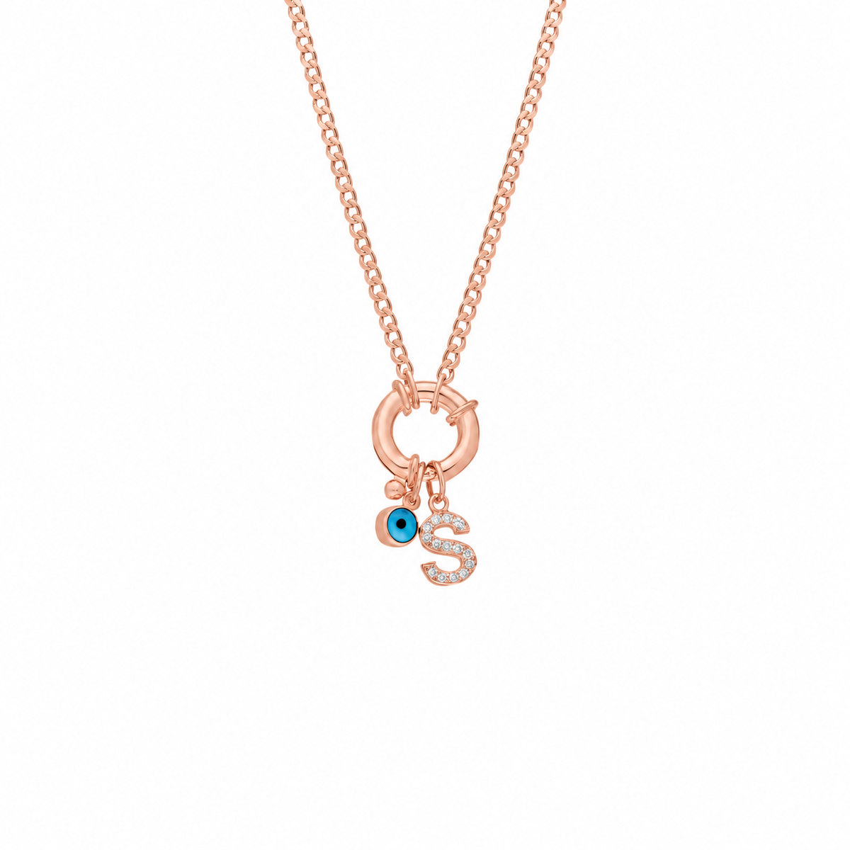 Kişiye Özel Zirkon Taşlı Harf Göz Nazar Sallantılı Gurmet Zincir Kolye | 925 Ayar Gümüş – Jeweliay Jewelry – 3 – Rose beyaz fon #RENK_rose