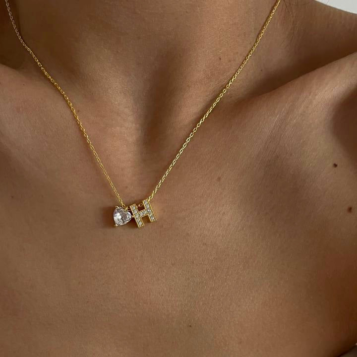 Kişiye Özel Zirkon Taşlı Harf Kalpli Kolye | 925 Ayar Gümüş – Jeweliay Jewelry – 5
