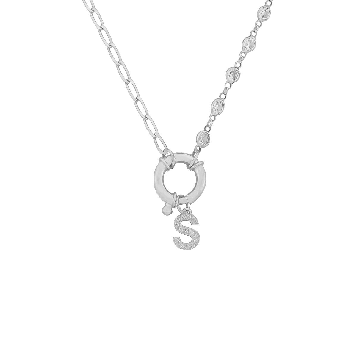 Kişiye Özel Zirkon Taşlı Harf Sallantılı Kapama Taşlı Zincir Kolye | 925 Ayar Gümüş – Jeweliay Jewelry – 2 – Silver beyaz fon #RENK_silver