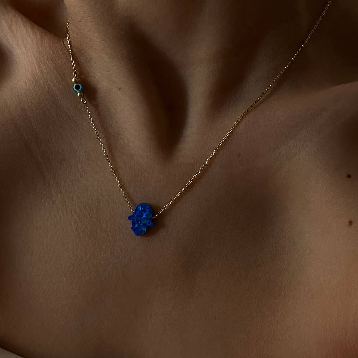 Koyu Mavi Opal Göz Nazarlı Fatma Ana Eli Kolye | 925 Ayar Gümüş – Jeweliay Jewelry – 4