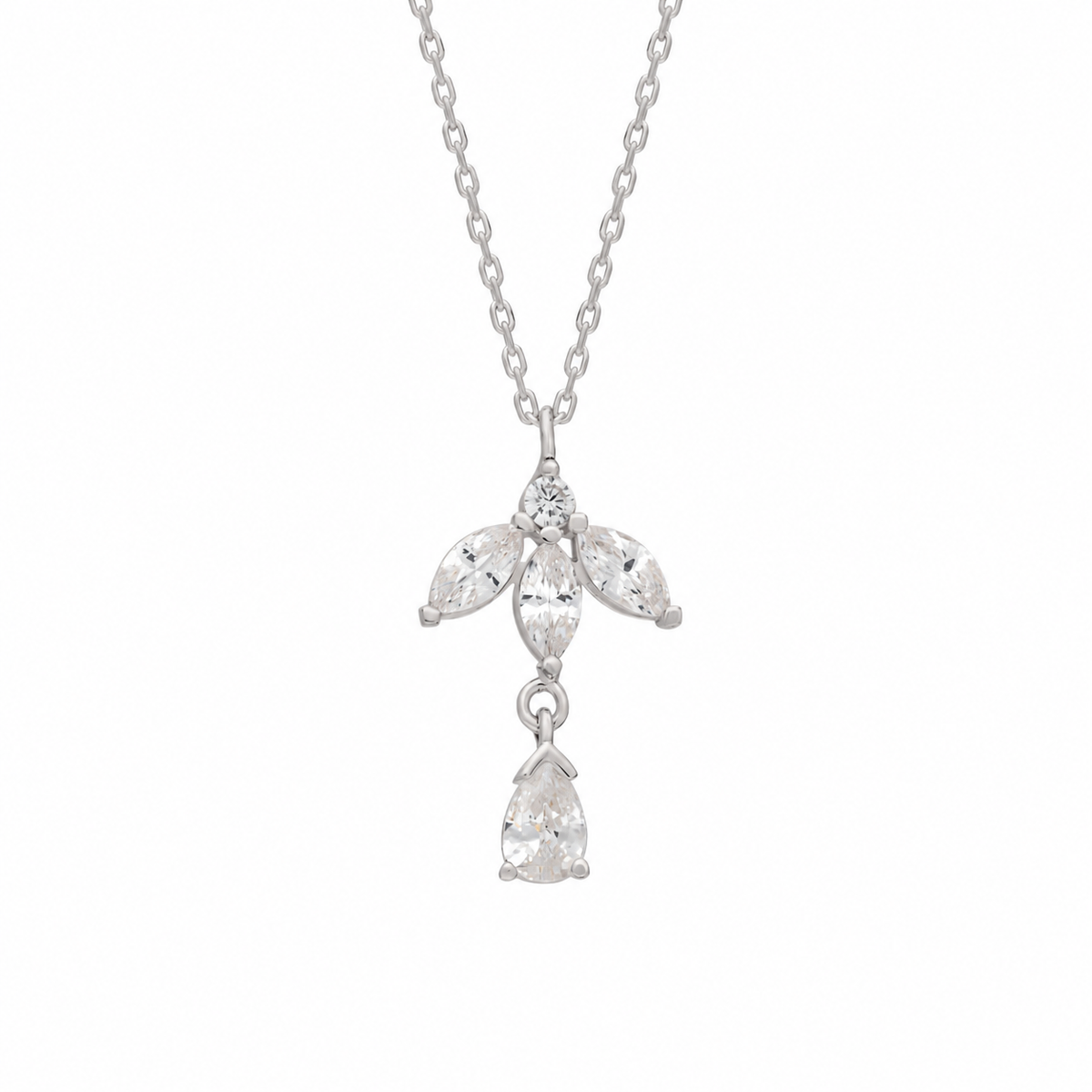 Mekik Taşlı Çiçek Damla Taş Sallantılı Kolye | 925 Ayar Gümüş – Jeweliay Jewelry – 2 – Silver beyaz fon #RENK_silver