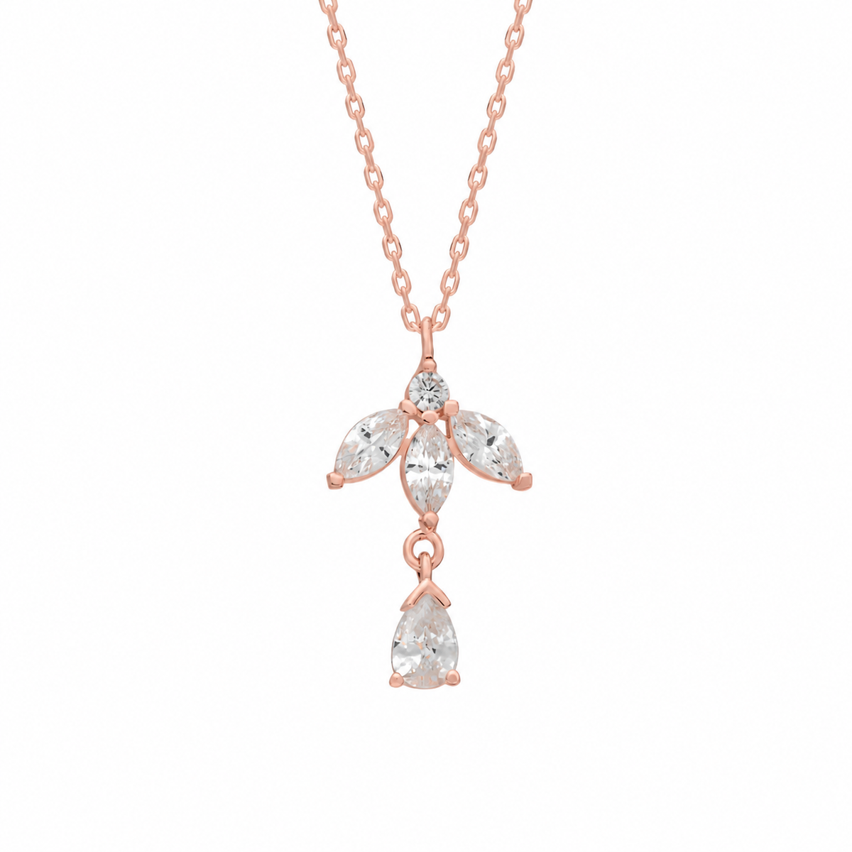 Mekik Taşlı Çiçek Damla Taş Sallantılı Kolye | 925 Ayar Gümüş – Jeweliay Jewelry – 3 – Rose beyaz fon #RENK_rose