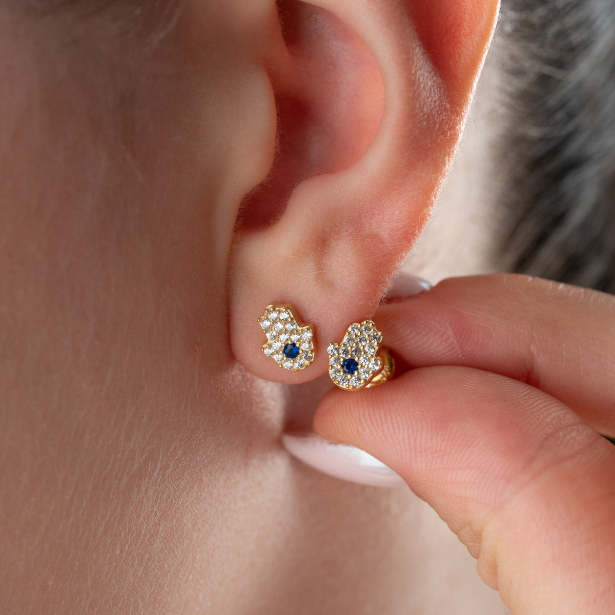 Mini Zirkon Taşlı Fatma Ana Eli Küpe | 925 Ayar Gümüş – Jeweliay Jewelry – 4