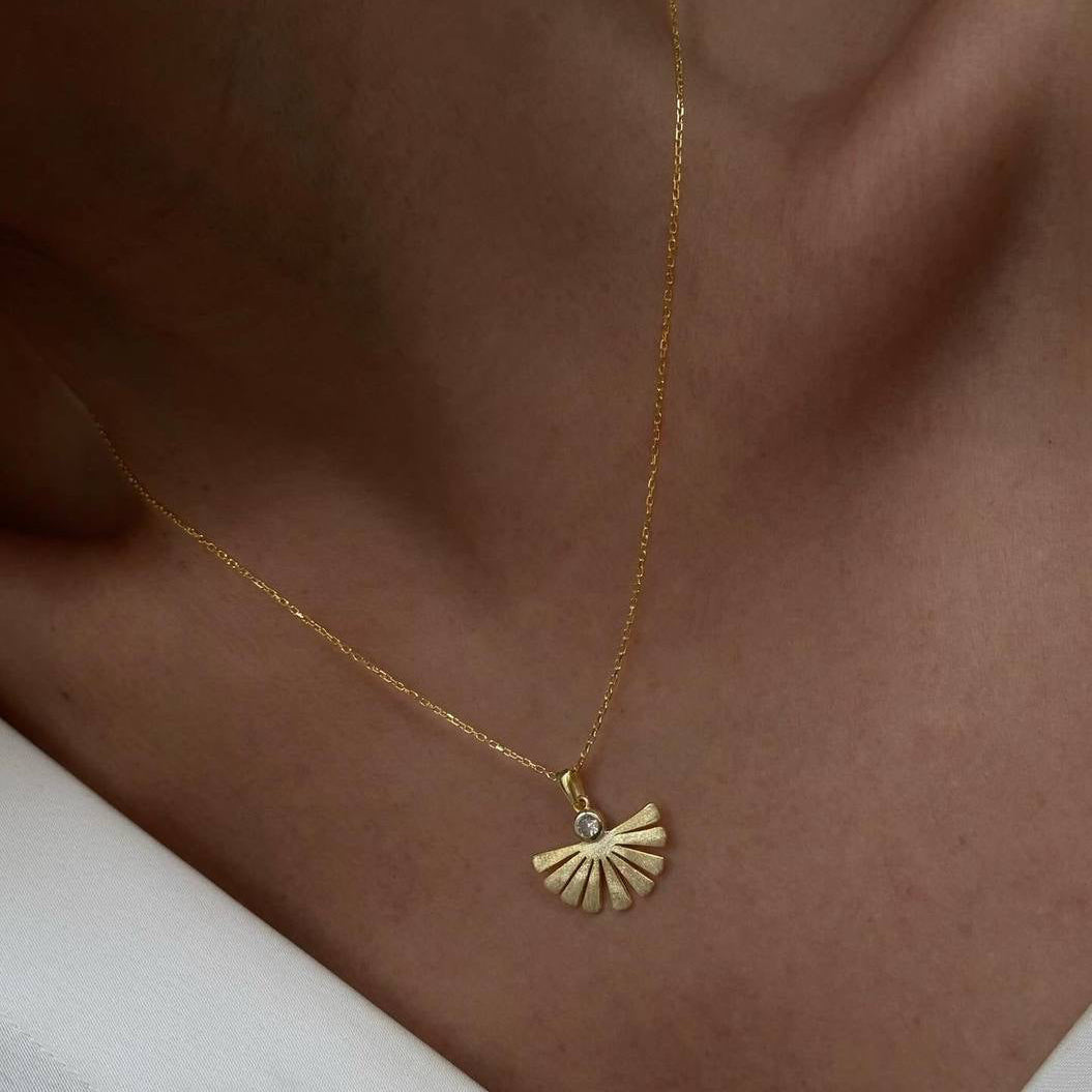 Mini Zirkon Taşlı Yelpaze Desenli Kolye | 925 Ayar Gümüş – Jeweliay Jewelry – 4