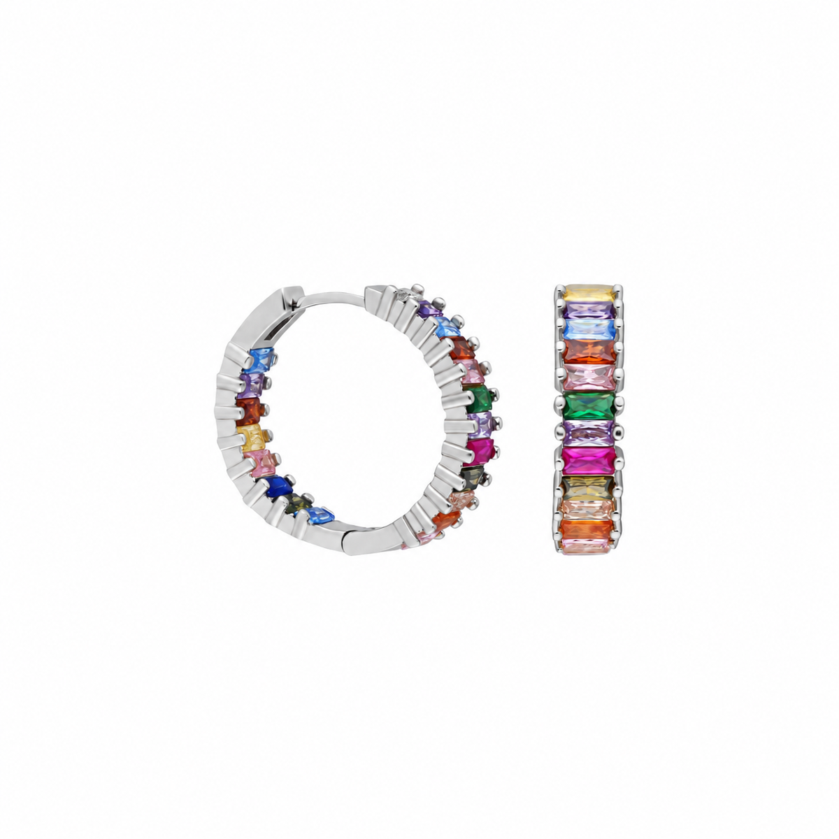Mix Taşlı Baget Küpe | 925 Ayar Gümüş – Jeweliay Jewelry – 3 – Silver beyaz fon #RENK_silver