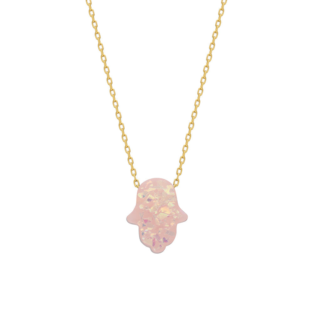 Pembe Fatma Ana Eli Kolye | 925 Ayar Gümüş – Jeweliay Jewelry – 1 – Gold beyaz fon #RENK_gold