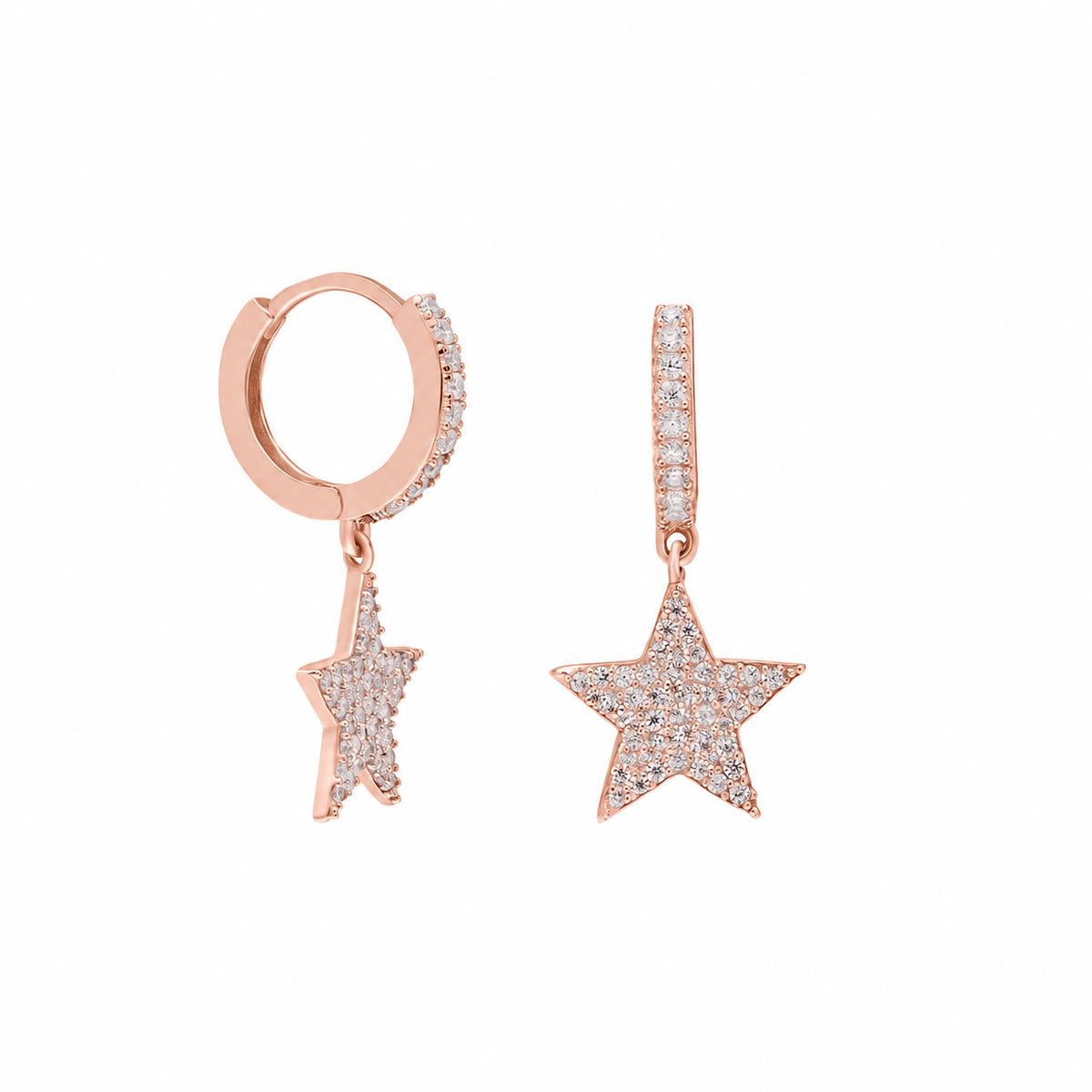 Sallantılı Zirkon Taşlı Yıldız Küpe | 925 Ayar Gümüş – Jeweliay Jewelry – 3 – Rose beyaz fon #RENK_rose