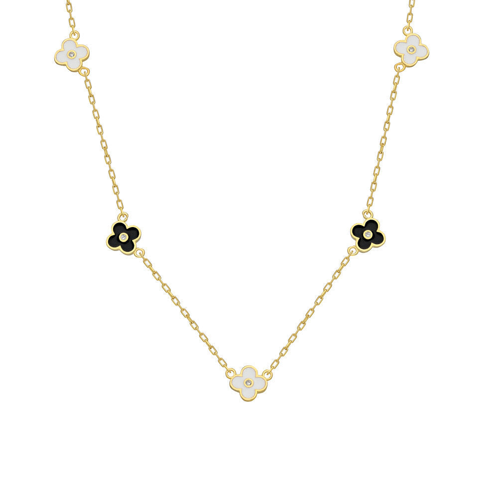 Siyah Beyaz Mineli Papatya Kolye | 925 Ayar Gümüş – Jeweliay Jewelry – 1 – Gold beyaz fon #RENK_gold