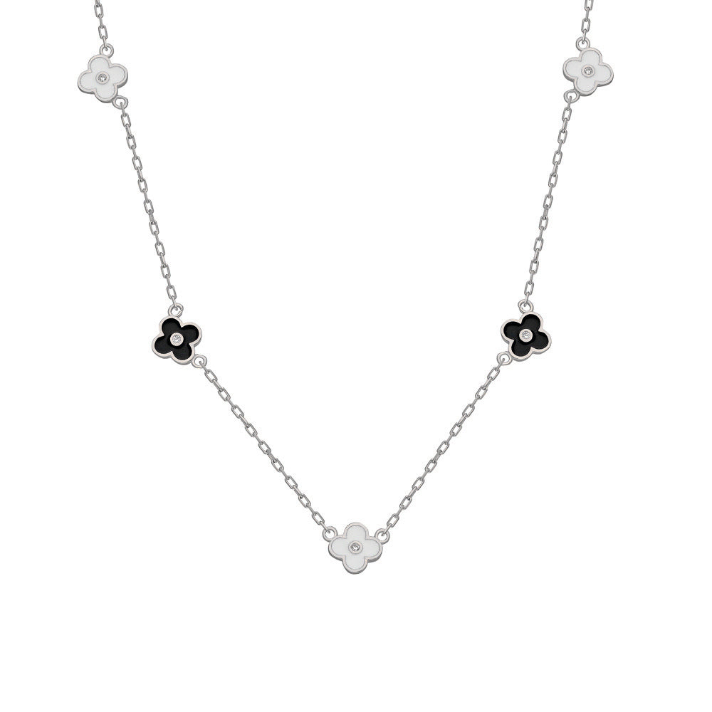 Siyah Beyaz Mineli Papatya Kolye | 925 Ayar Gümüş – Jeweliay Jewelry – 2 – Silver beyaz fon #RENK_silver