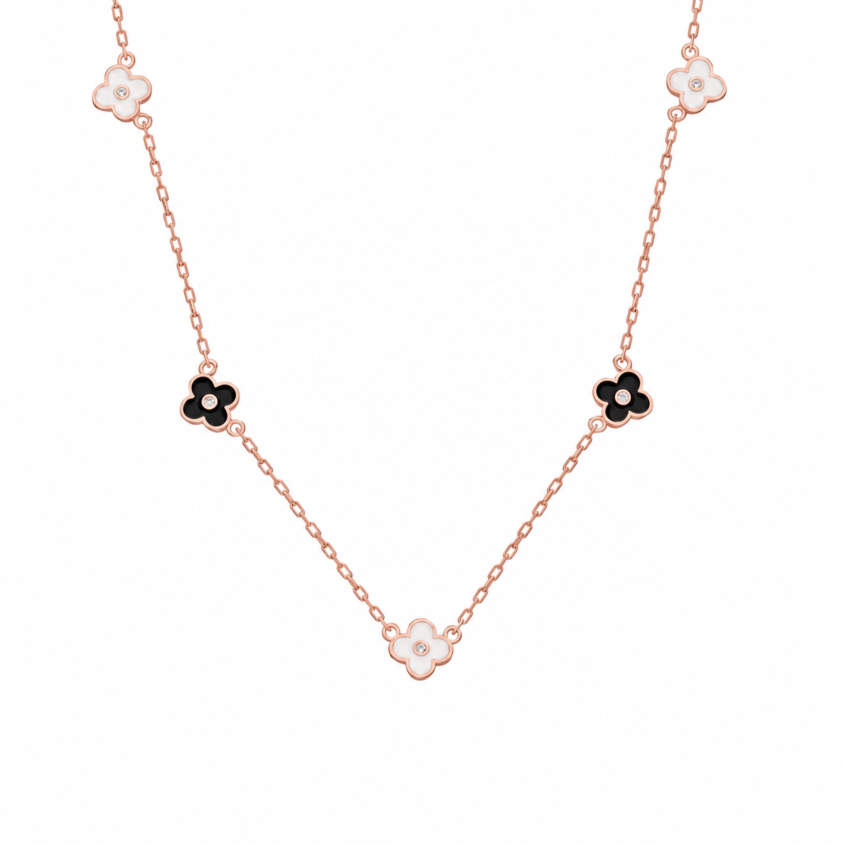 Siyah Beyaz Mineli Papatya Kolye | 925 Ayar Gümüş – Jeweliay Jewelry – 3 – Rose beyaz fon #RENK_rose