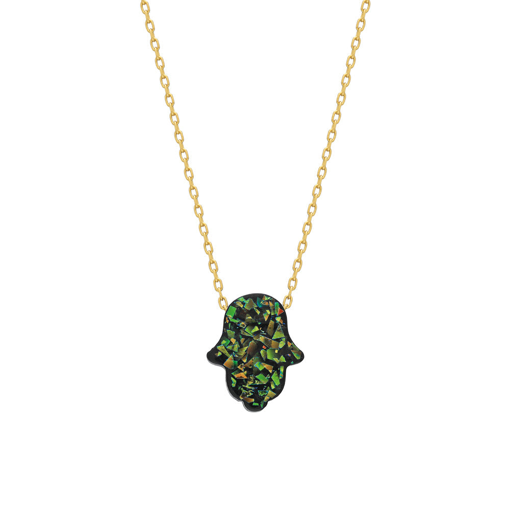 Siyah-Yeşil Fatma Ana Eli Kolye | 925 Ayar Gümüş – Jeweliay Jewelry – 1 – Gold beyaz fon #RENK_gold
