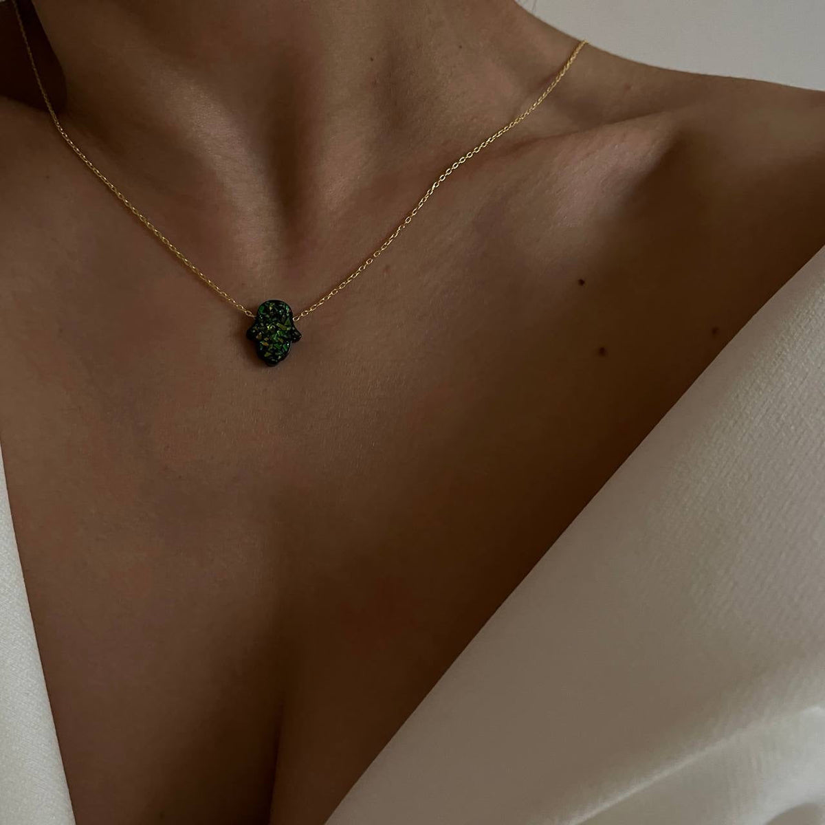 Siyah-Yeşil Fatma Ana Eli Kolye | 925 Ayar Gümüş – Jeweliay Jewelry – 4