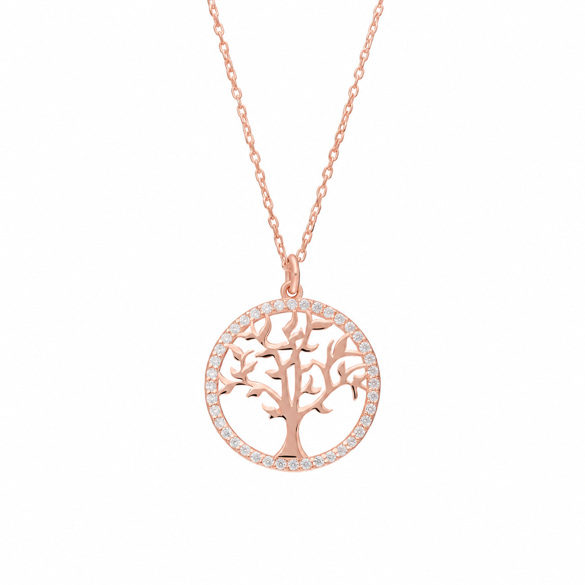 Taşlı Çerçeve Hayat Ağacı Kolye | 925 Ayar Gümüş – Jeweliay Jewelry – 3 – Rose beyaz fon #RENK_rose