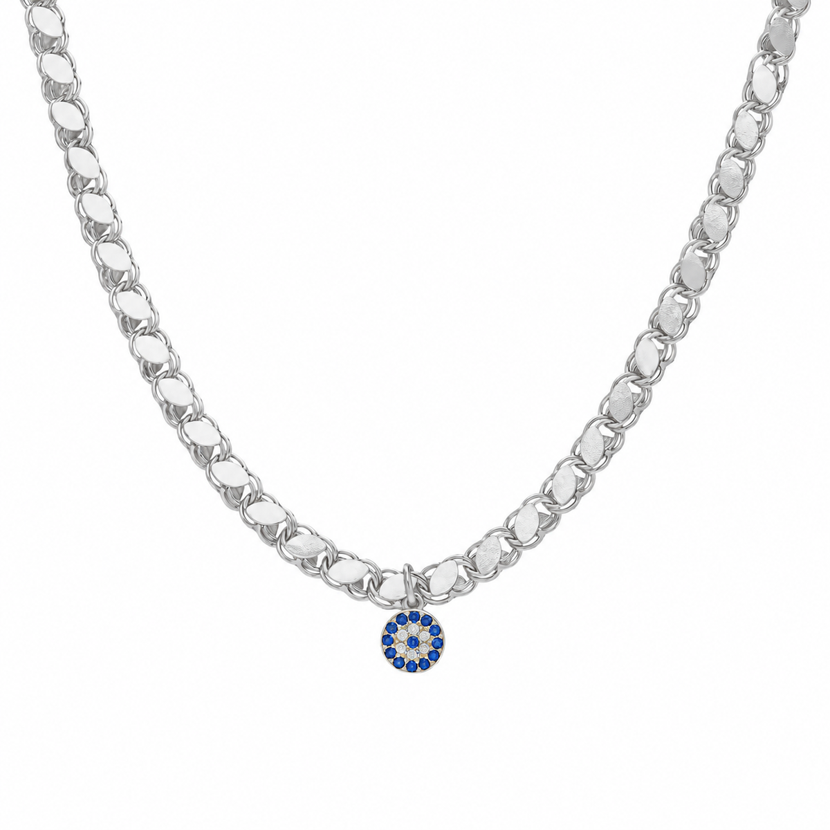 Taşlı Nazar Sallantılı Pullu Kolye | 925 Ayar Gümüş – Jeweliay Jewelry – 2 – Silver beyaz fon #RENK_silver
