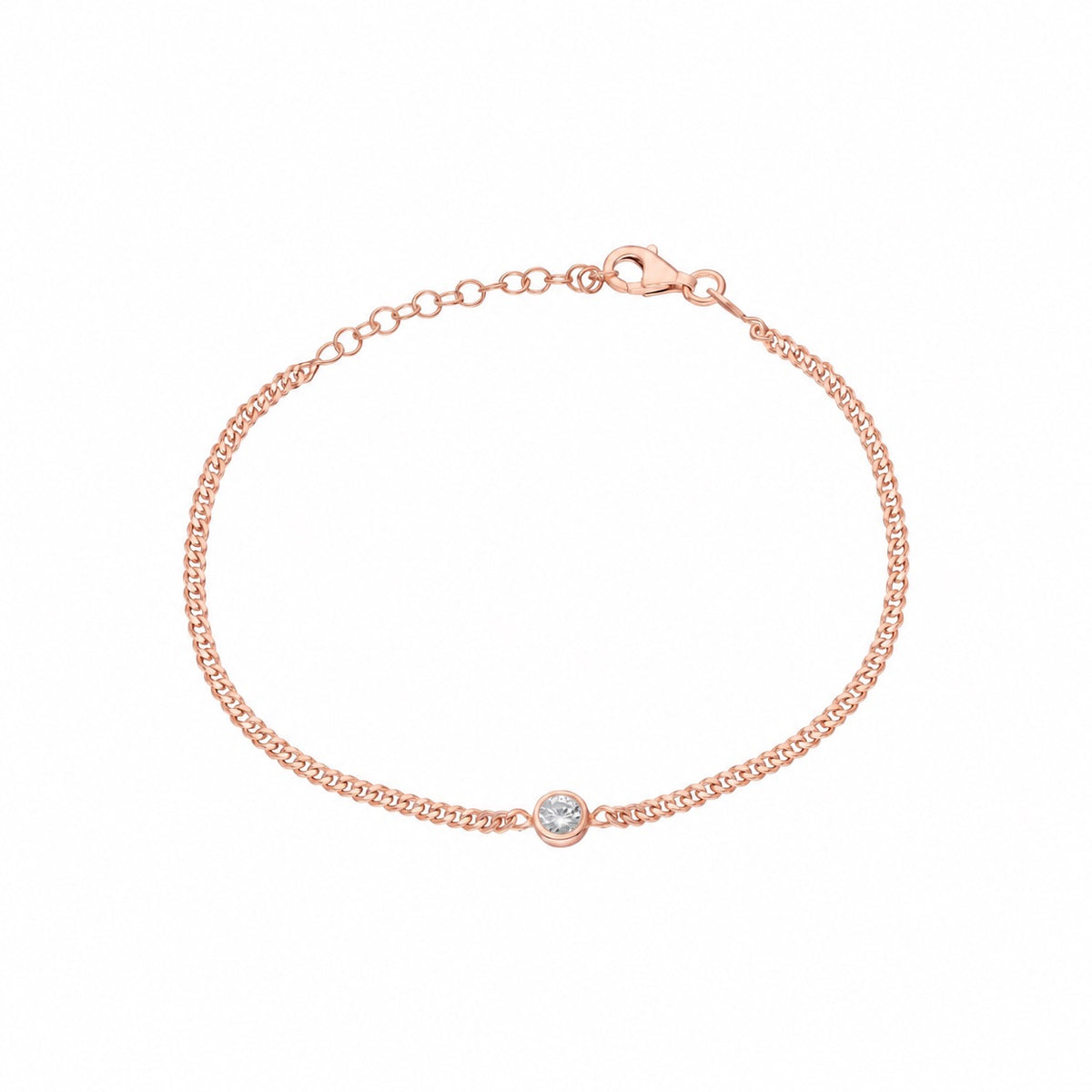 Tek Taşlı İnce Gurmet Zincir Bileklik | 925 Ayar Gümüş — Rose — beyaz fon #RENK_rose
