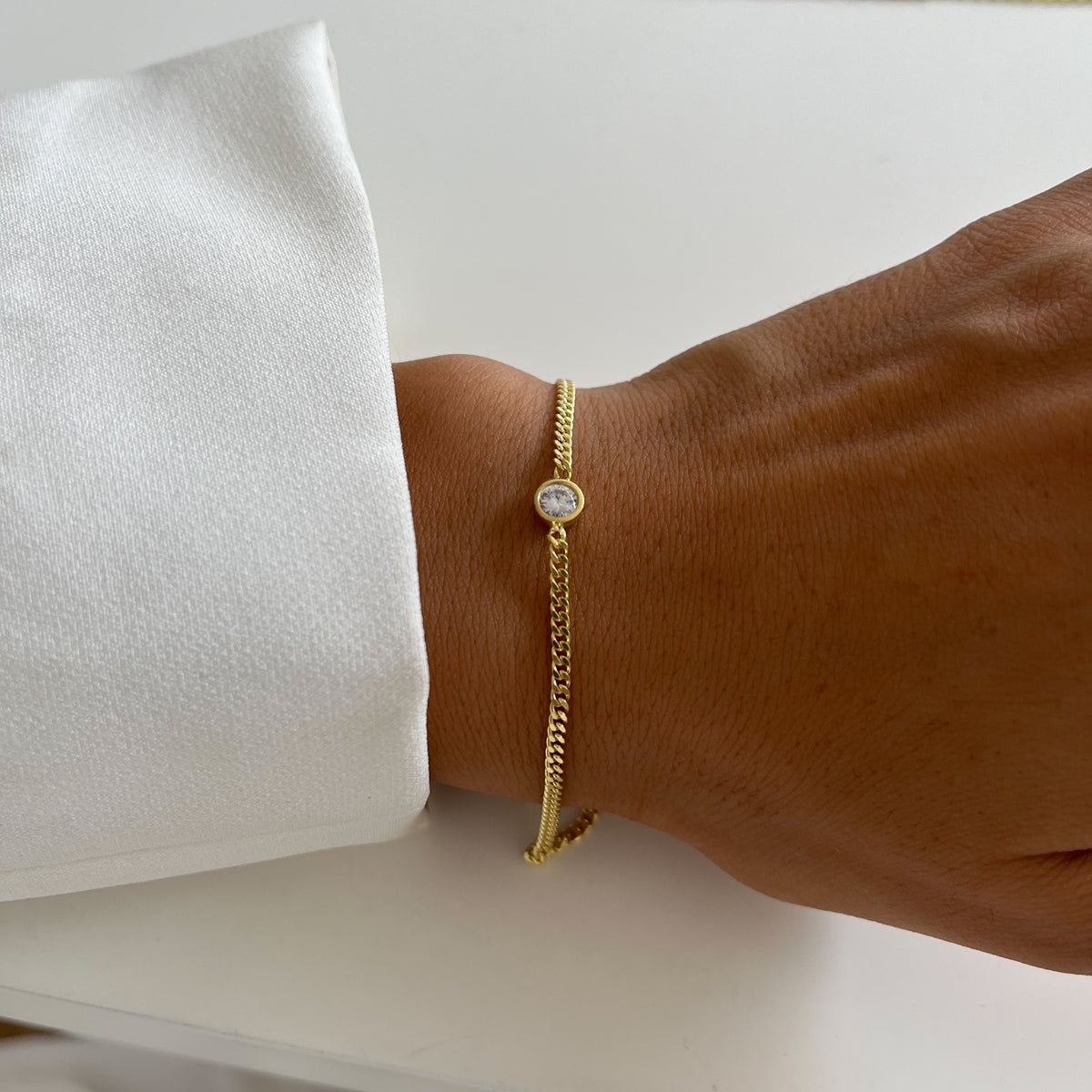 Tek Taşlı İnce Gurmet Zincir Bileklik | 925 Ayar Gümüş – Jeweliay Jewelry – 5