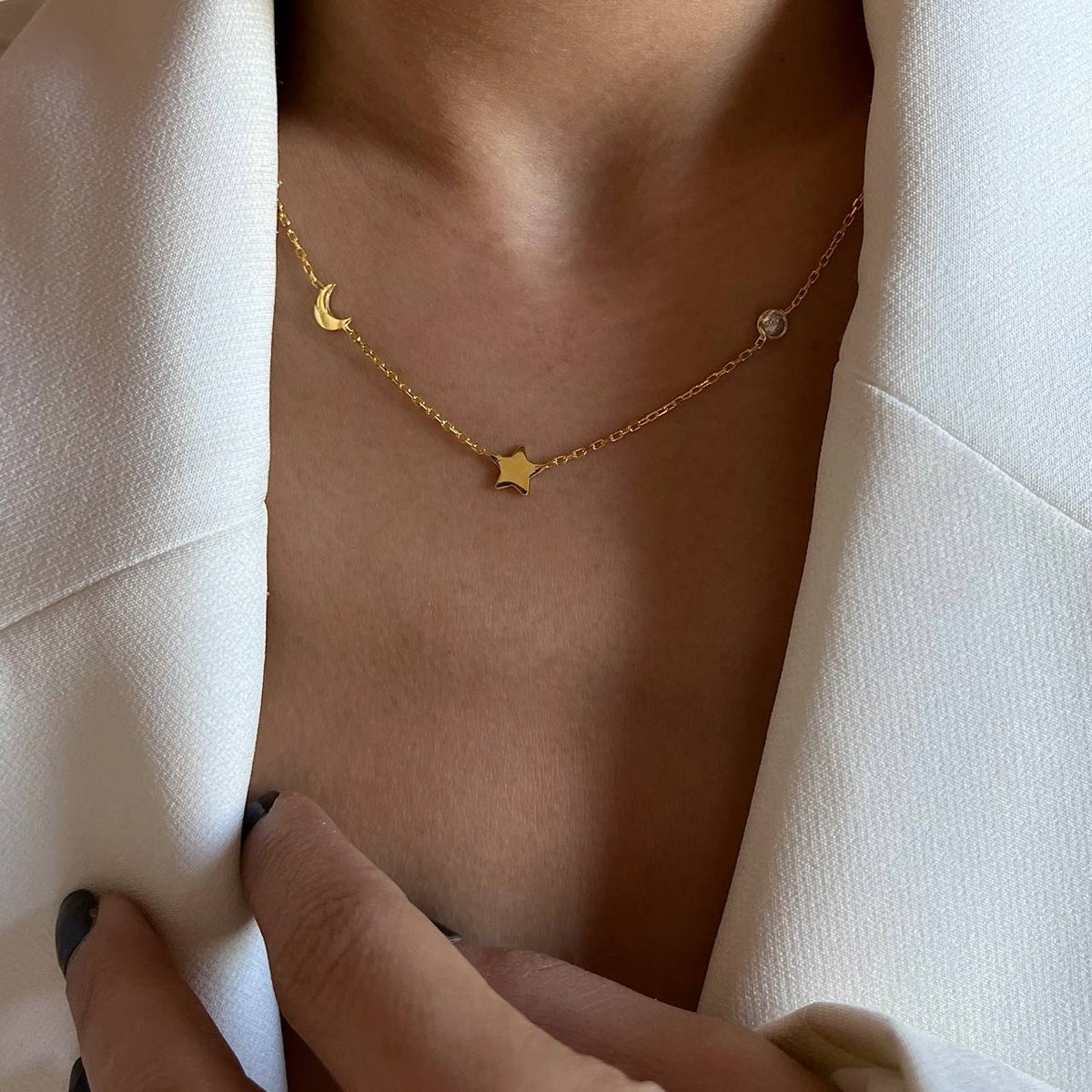 Kapama Taşlı Hilal Yıldız Kolye | 925 Ayar Gümüş – Jeweliay Jewelry – 4