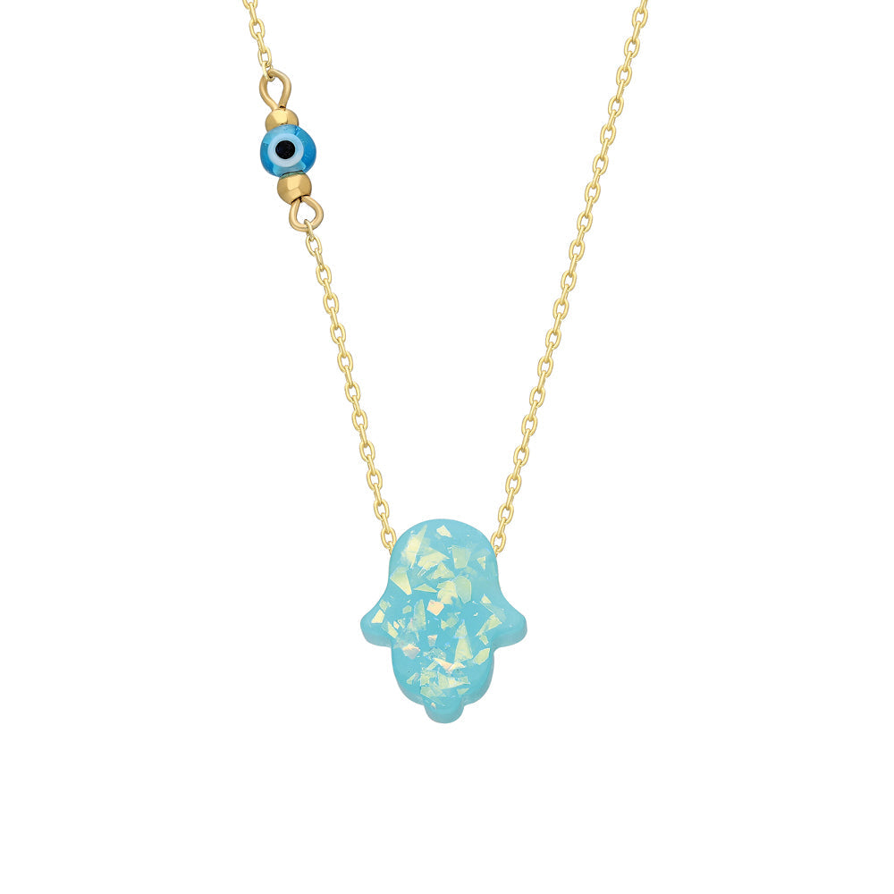 Turkuaz Fatma Ana Eli Göz Nazar Kolye | 925 Ayar Gümüş – Jeweliay Jewelry – 1 – Gold beyaz fon #RENK_gold
