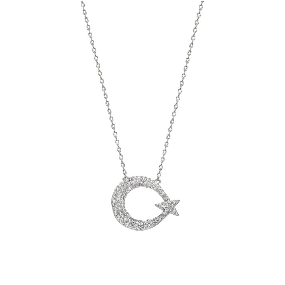 Zirkon Taşlı Ay Yıldız Kolye | 925 Ayar Gümüş – Jeweliay Jewelry – 5 – Silver beyaz fon #RENK_silver