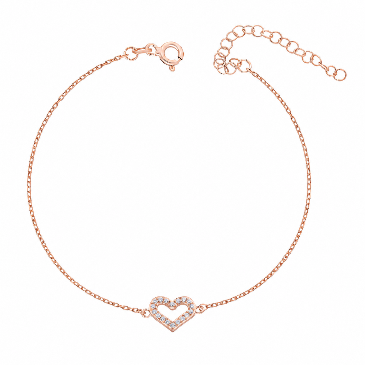 Zirkon Taşlı Bombeli Kalp Bileklik | 925 Ayar Gümüş – Jeweliay Jewelry – 3 – Rose beyaz fon #RENK_rose
