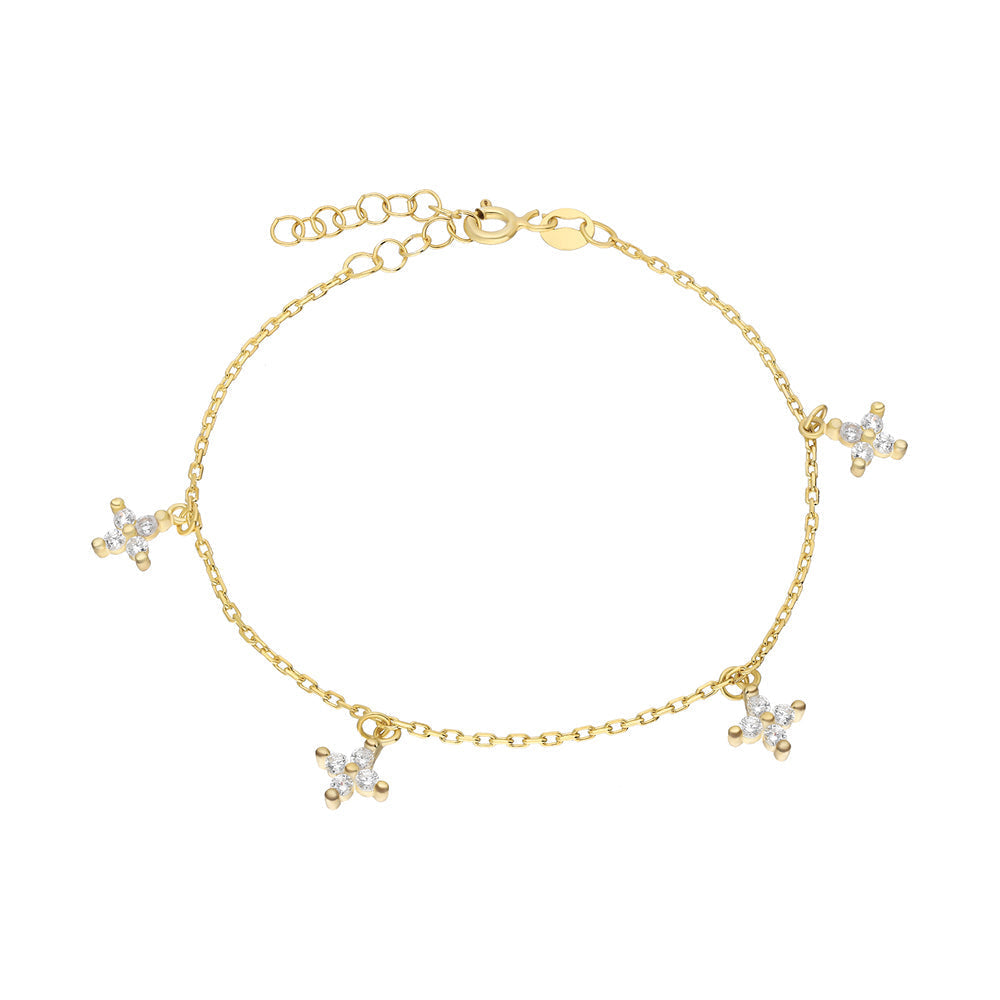 Zirkon Taşlı Çiçek Sallantılı Bileklik | 925 Ayar Gümüş – Jeweliay Jewelry – 1 – Gold beyaz fon #RENK_gold
