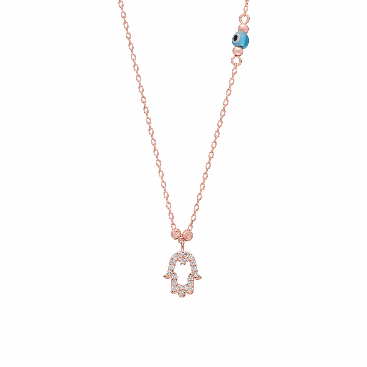 Zirkon Taşlı Dorica Toplu Göz Nazarlı Fatma Ana Eli Kolye | 925 Ayar Gümüş – Jeweliay Jewelry – 3 – Rose beyaz fon #RENK_rose