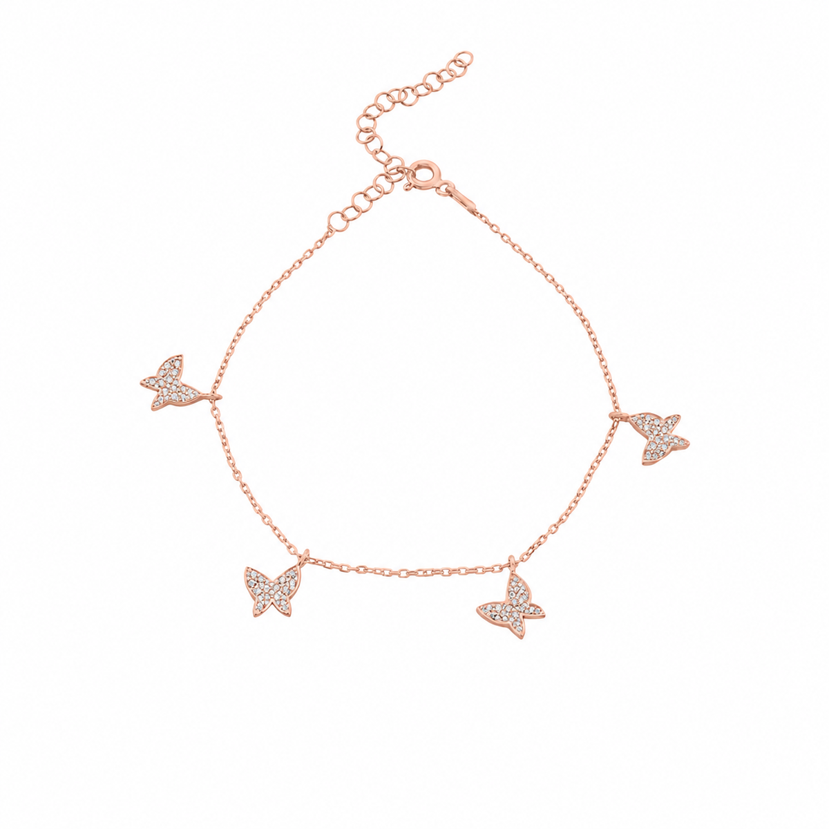 Zirkon Taşlı Dörtlü Kelebek Şans Bileklik | 925 Ayar Gümüş – Jeweliay Jewelry – 3 – Rose beyaz fon #RENK_rose