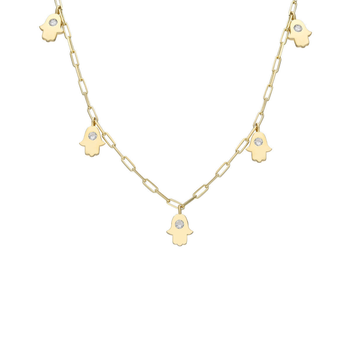 Zirkon Taşlı Fatma Ana Eli Şans Ataç Zincir Kolye | 925 Ayar Gümüş – Jeweliay Jewelry – 1 – Gold beyaz fon #RENK_gold