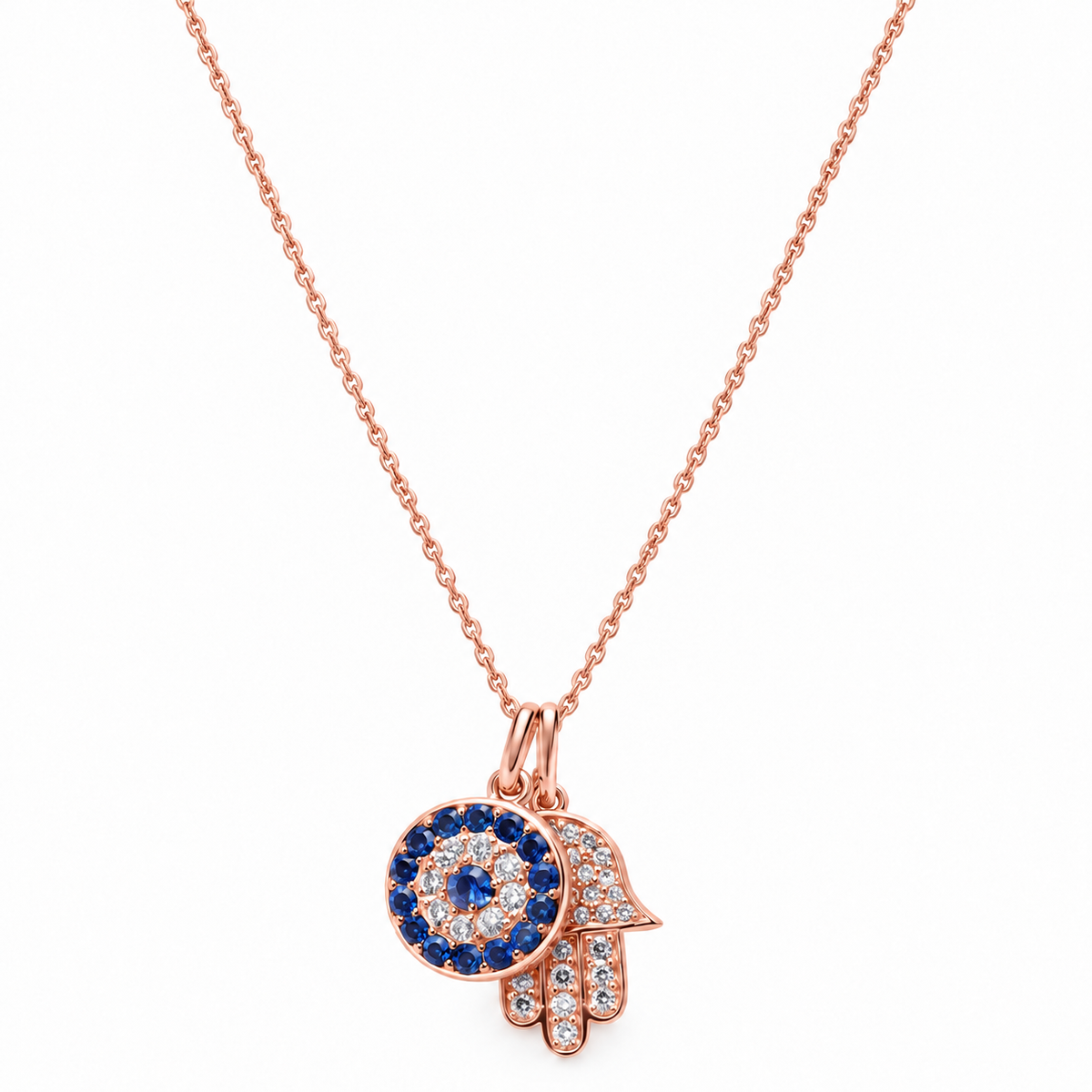 Zirkon Taşlı Fatma Ana Eli X Taşlı Nazar Boncuğu Kolye Rose – Jeweliay Jewelry – 3