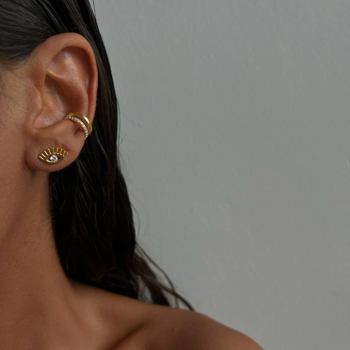 Zirkon Taşlı İkili Kıkırdak Küpe | 925 Ayar Gümüş – Jeweliay Jewelry – 6