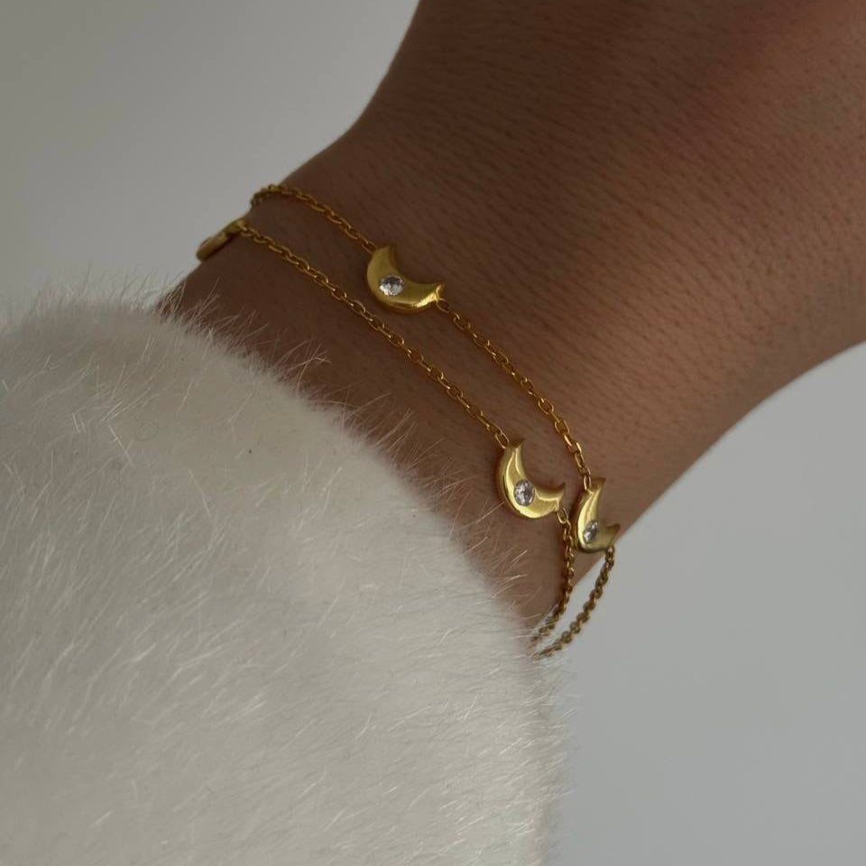 Zirkon Taşlı İkili Kombin Hilal Bileklik | 925 Ayar Gümüş – Jeweliay Jewelry – 4