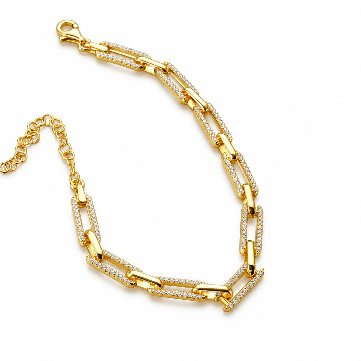 Zirkon Taşlı Kalın Ataç Zincir Bileklik | 925 Ayar Gümüş — Gold — beyaz fon #RENK_gold