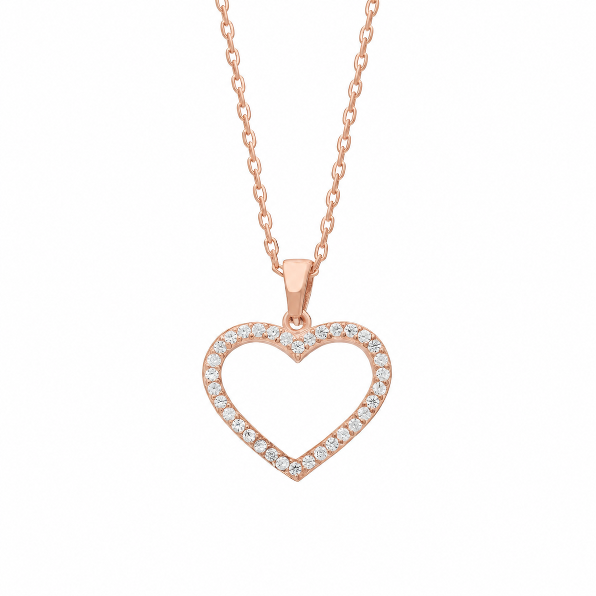 Zirkon Taşlı Kalp Kolye | 925 Ayar Gümüş – Jeweliay Jewelry – 3 – Rose beyaz fon #RENK_rose