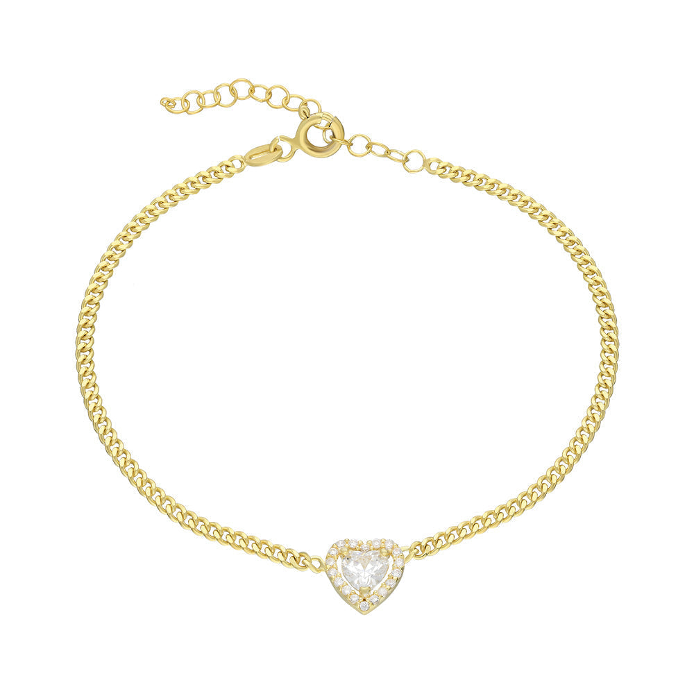 Zirkon Taşlı Kalp Montür Gurmet Zincir Bileklik | 925 Ayar Gümüş – Jeweliay Jewelry – 1 – Gold beyaz fon #RENK_gold