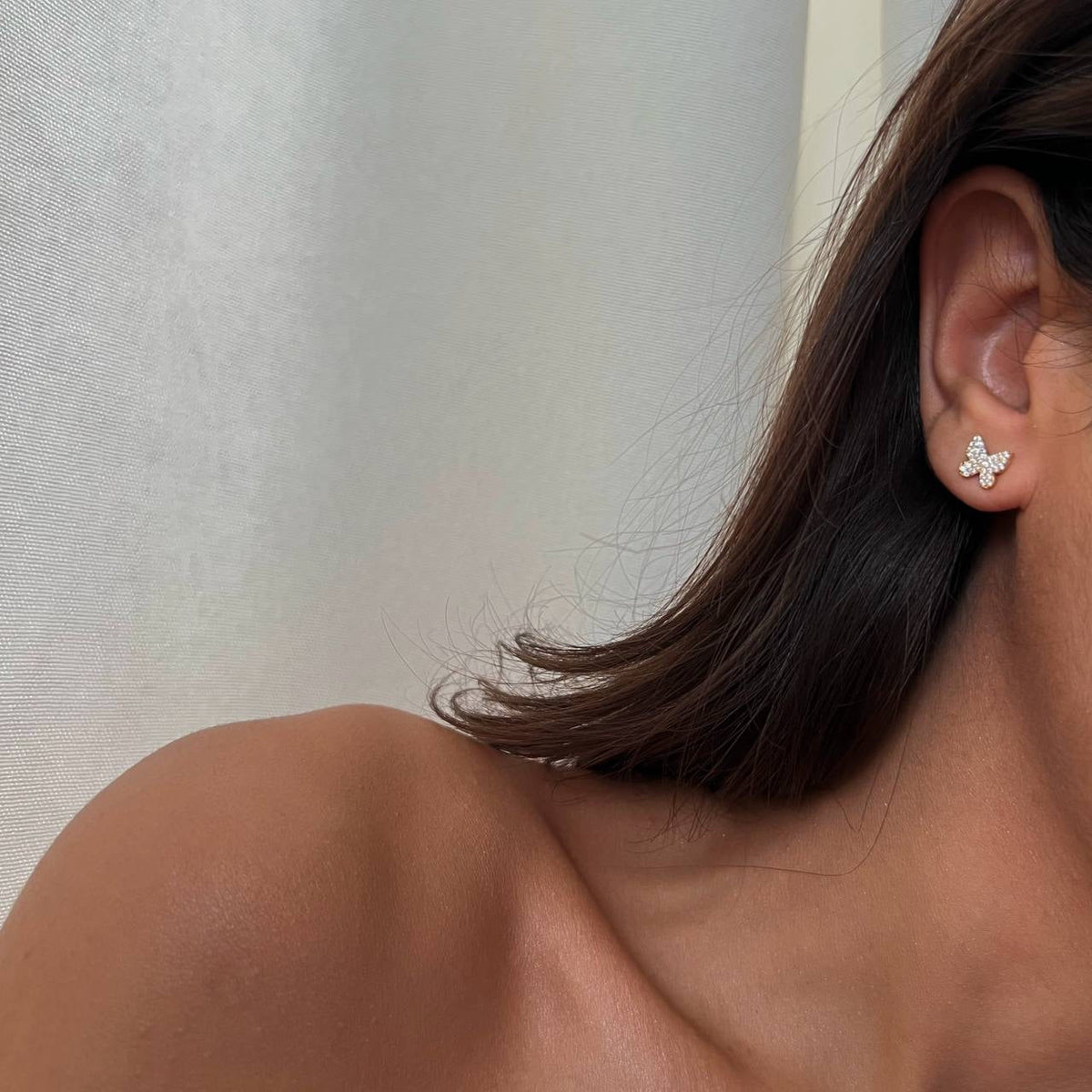 Zirkon Taşlı Kelebek Çivili Küpe | 925 Ayar Gümüş – Jeweliay Jewelry – 6